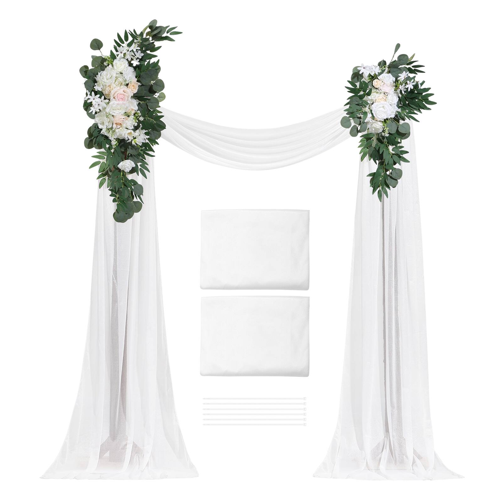 Alt View 5. VEVOR - Artificial Wedding Arch Flowers Kit, White Wedding Arch Flowers with Drapes Kit (Pack of 4) - 2 Pcs Floral Arrangement - White;Champagne;Pink.