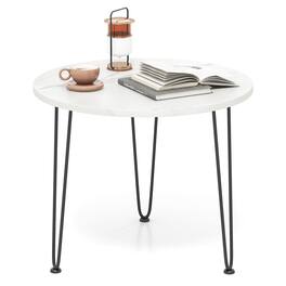 Costway - Faux Marble Coffee Table with Metal Legs for Living Room Office - White