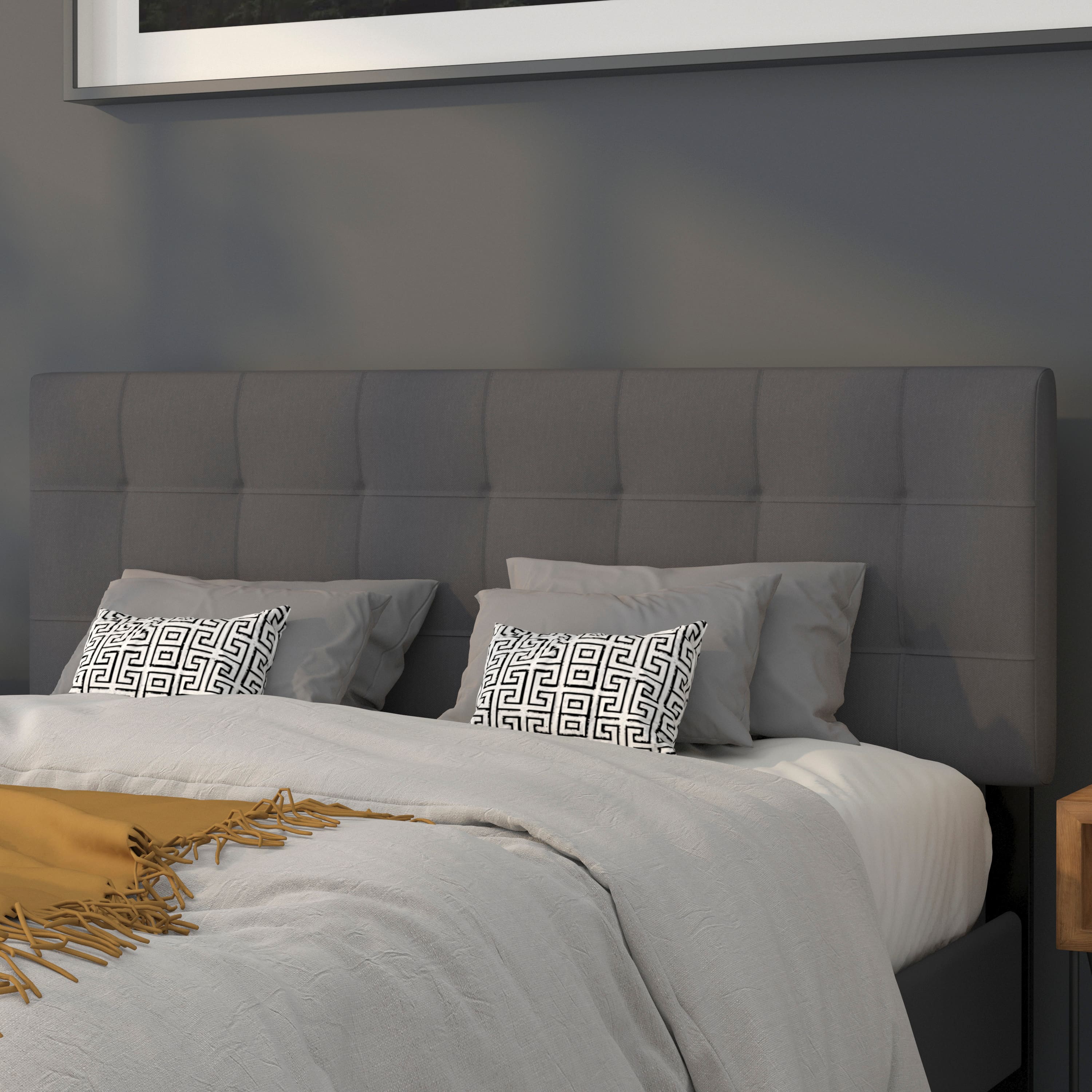 Emma + Oliver - Quilted Tufted Upholstered Headboard - Dark Gray