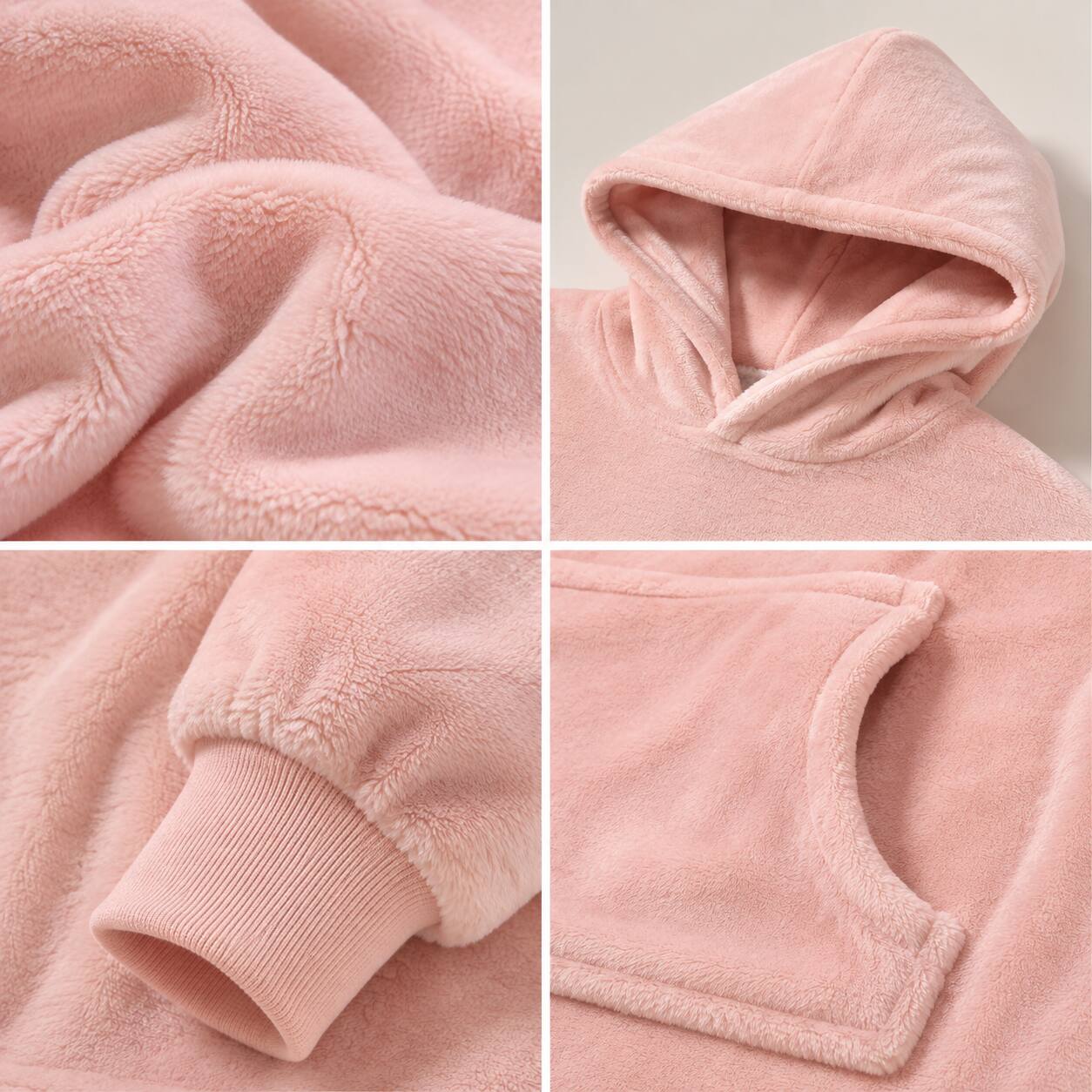 Left. Oumilen - Oversized Wearable Hoodie Blanket, 55.1 Inch XL Super Soft Flannel Hooded Blanket Sweatshirt with Pocket, Light Pink - Light Pink.