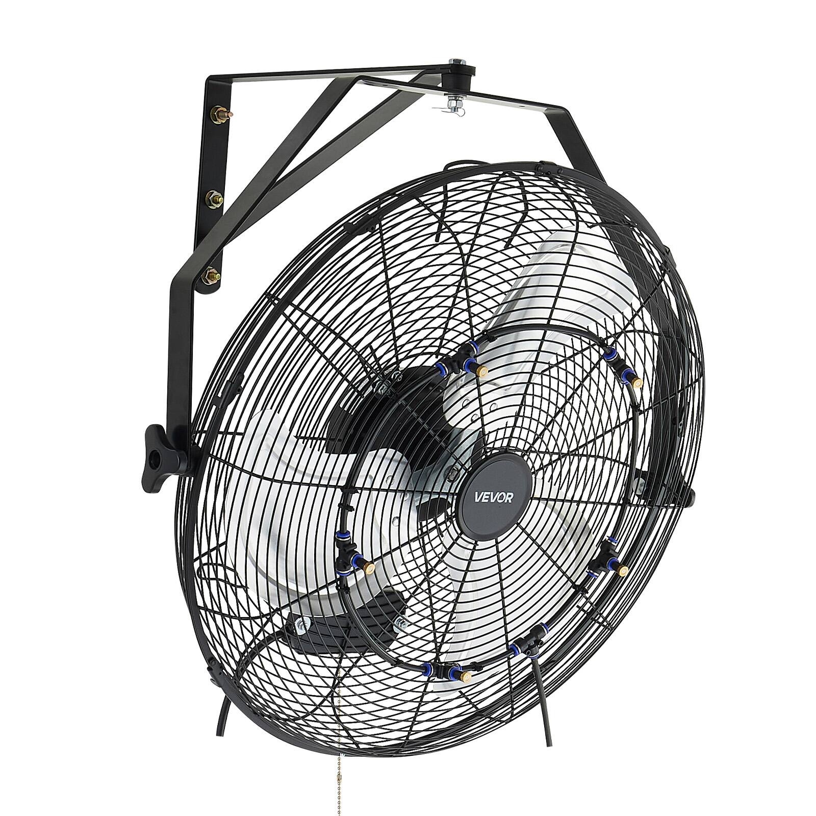 Alt View 5. VEVOR - Wall Mount Fan, 20 in Wall Mounted Hanging Fan with Mist, IP44-rated Protection, 3-Speed, Long Airflow Distance - Black.