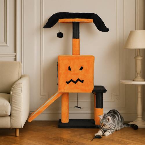 Alt View 8. Winado - 39in Halloween Cat Tower with Scratching Posts, Hanging Balls, House Cave, Scratch Board for Indoor Holiday Decoration.