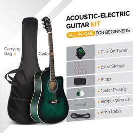 Winado - Full Size 6 Strings Acoustic Electric Guitar Beginner Kit, Cutaway 41 Inch Electric Acoustic Guitar w/Inbuilt Tuner, Bag