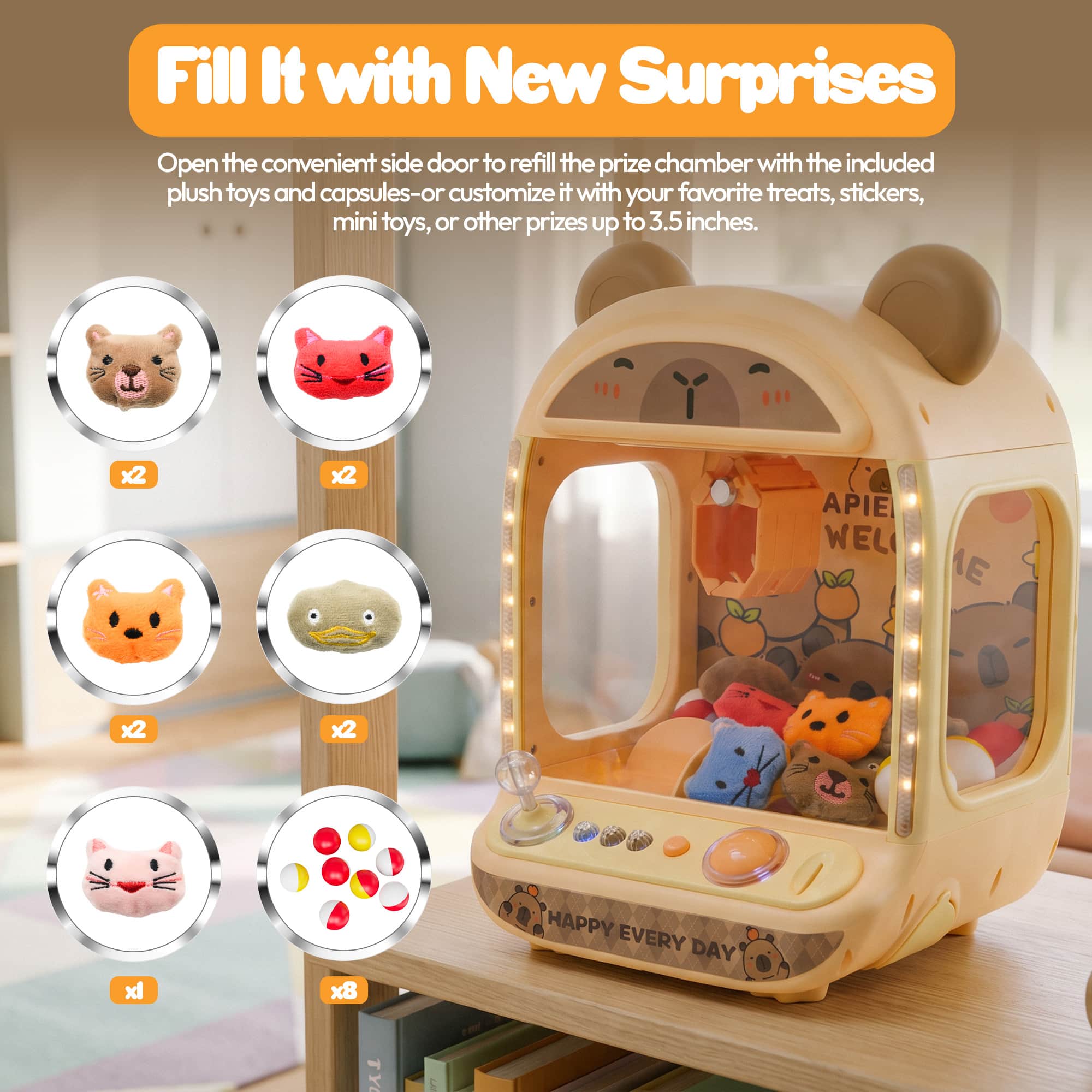 Contixo CM1 Capybara Claw Machine for Kids, Mini Arcade Prize