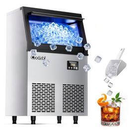 Coolski - Commercial Ice Maker Machine, 200lbs/24H with 35lbs Ice Storage - Stainless Steel