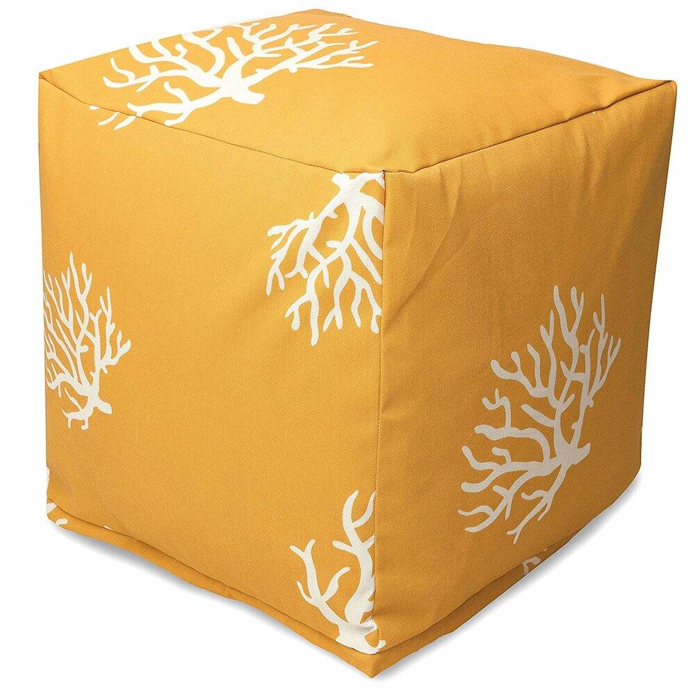 Front. Majestic Home - Cube Pouf Coral Yellow - Yellow.