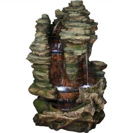 Sunnydaze - Large Flat Rock Summit Waterfall Fountain with LED Lights - 61 in - Brown