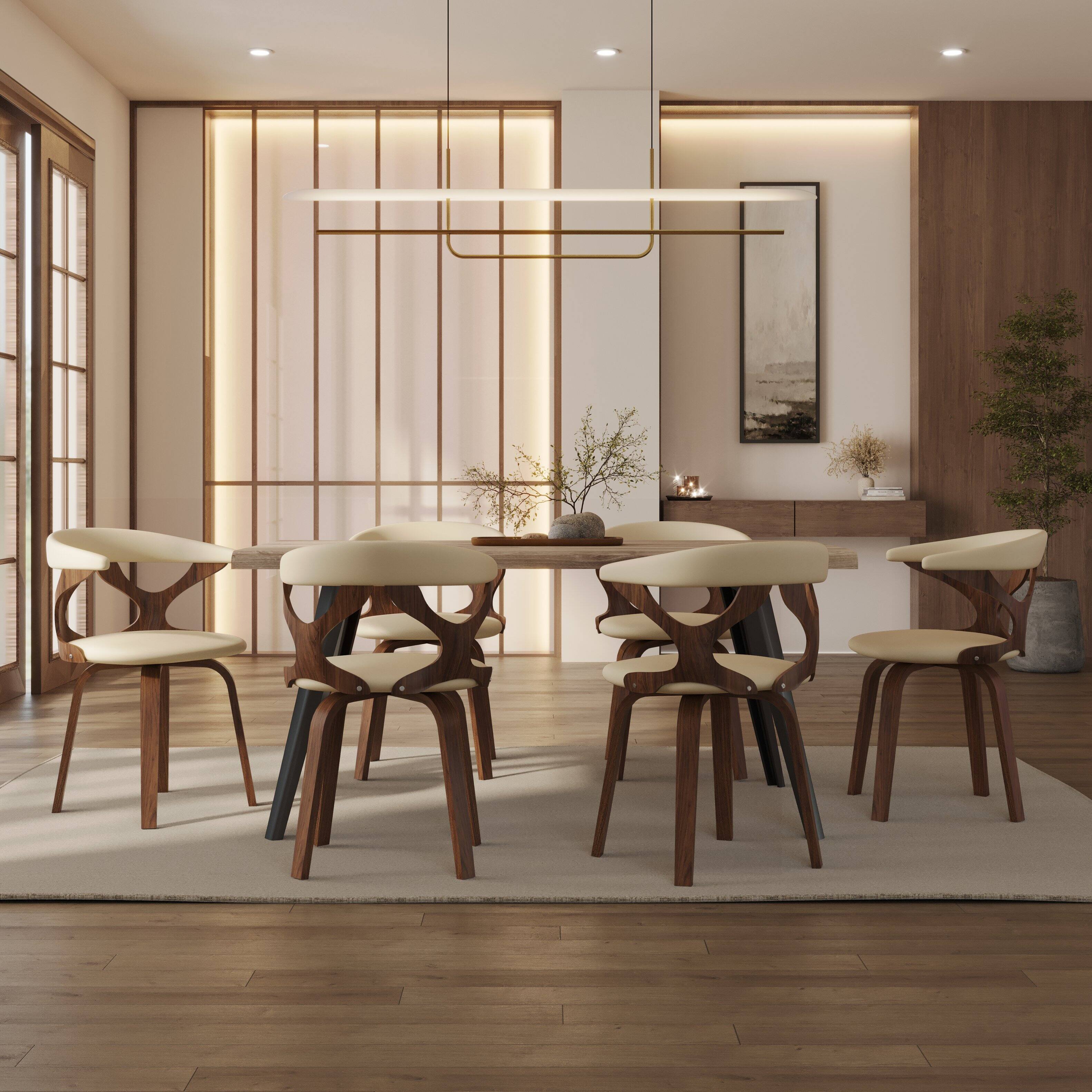 Angle. LeisureMod - Klyne 2-PCS Swivel Dining Chair with Cutout Back & Leather Seat - Walnut/Taupe - Walnut/Taupe.