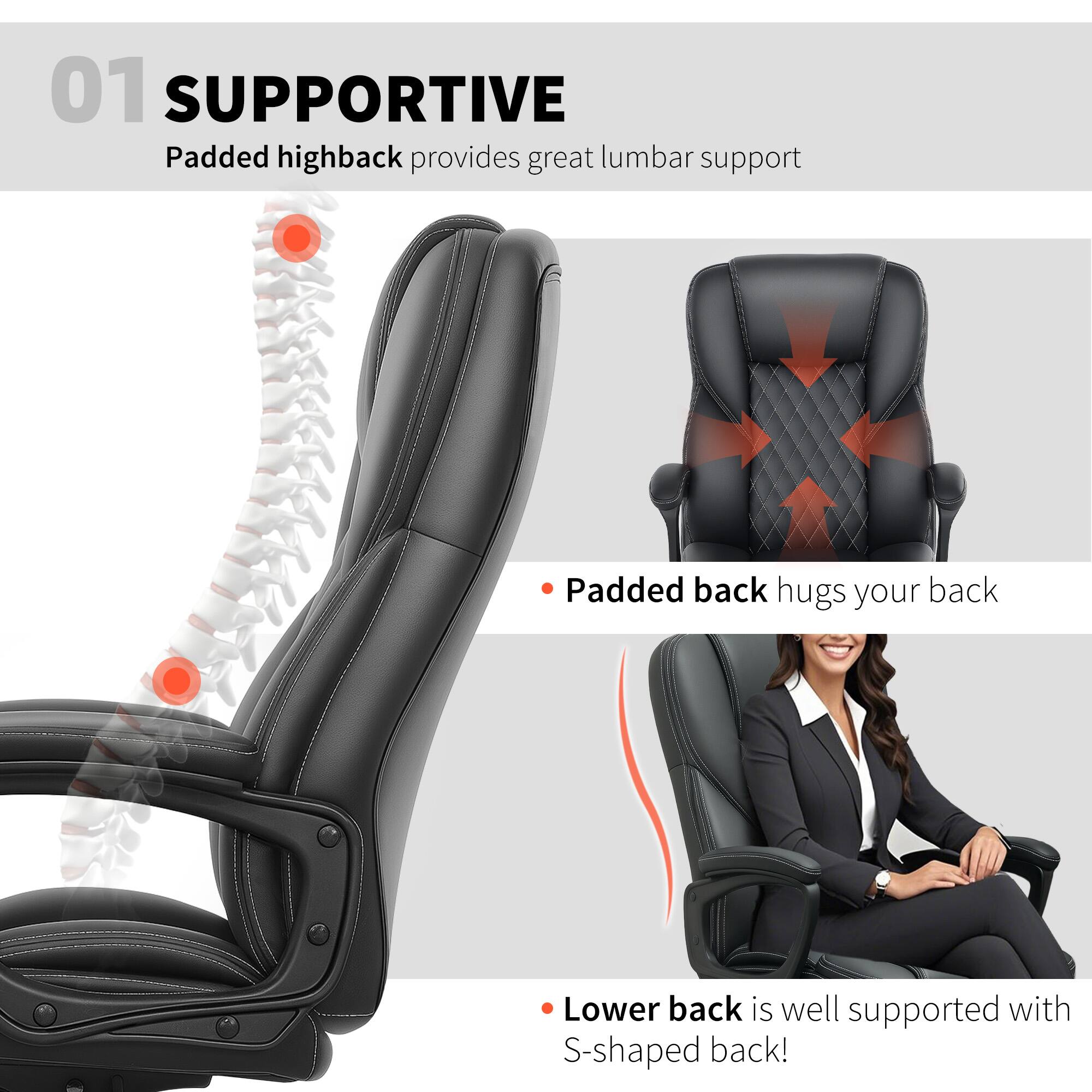 01 SUPPORTIVE
Padded highback provides great lumbar support
Padded back hugs your back
Lower back is well supported with S-shaped back!