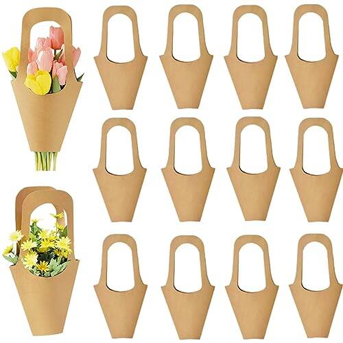 Front. ESBANY - 30 Pcs Kraft Paper Flower Wrapping Paper Gift Bags with Handle - Bouquet Gift Bags for Thanksgiving, Birthday, Wedding & - Kraft Paper.