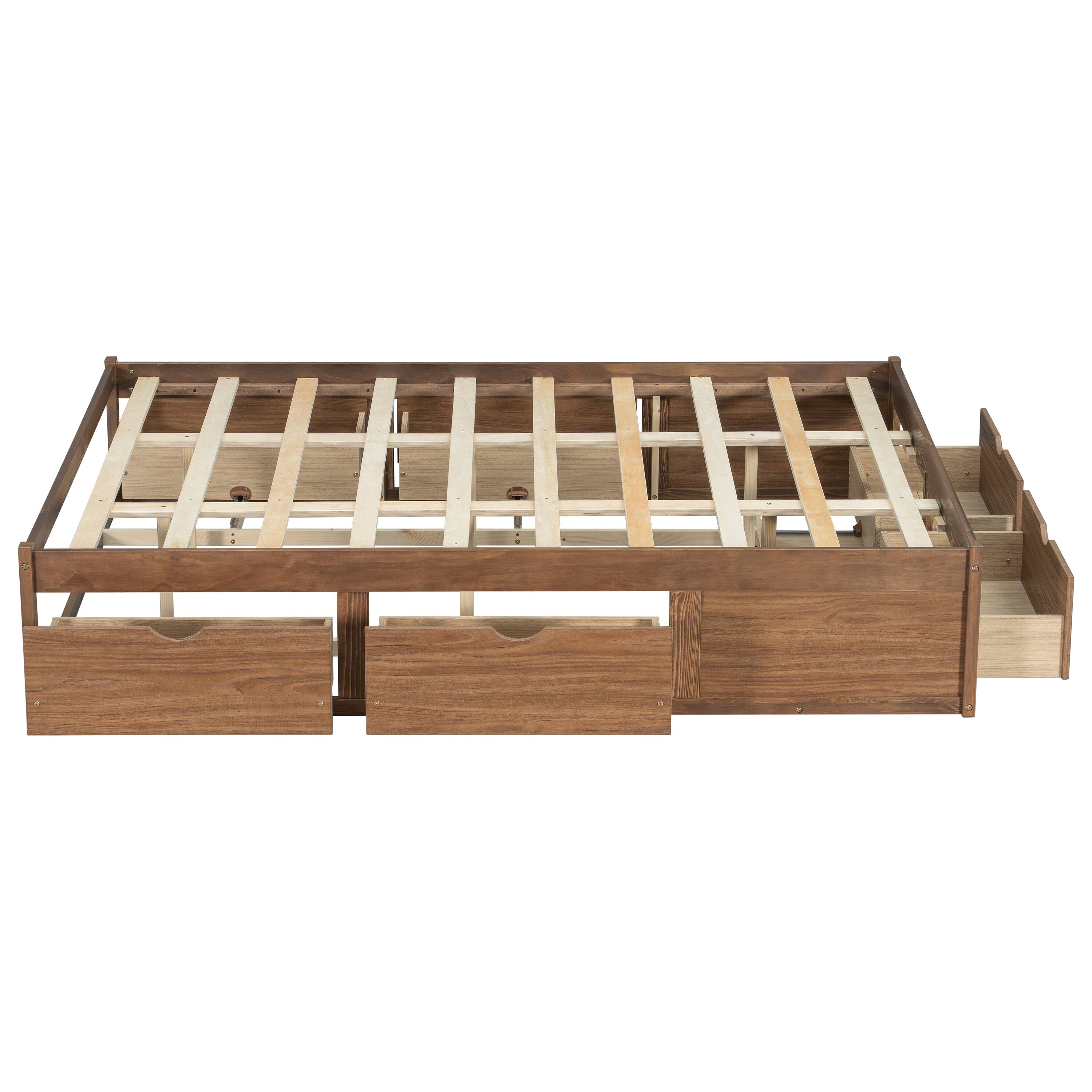 Left. Whisen - Storage Platform Bed with 6 Spacious Pull-Out Drawers for Bedroom - Light Walnut.