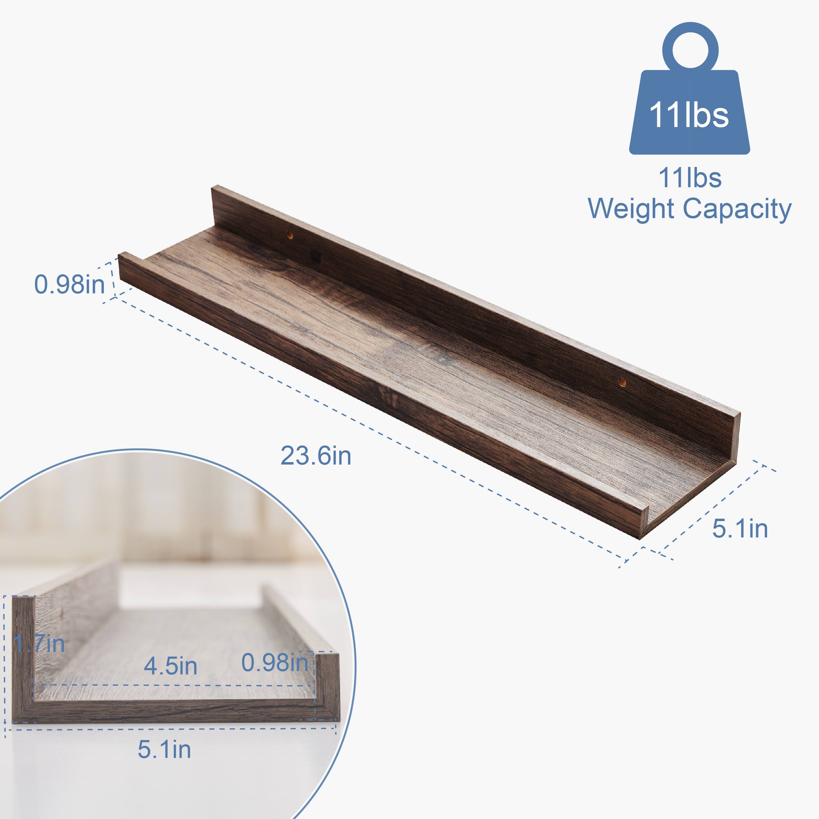 11lbs Weight Capacity  
0.98in  
23.6in  
5.1in  
1.7in  
4.5in  
0.98in