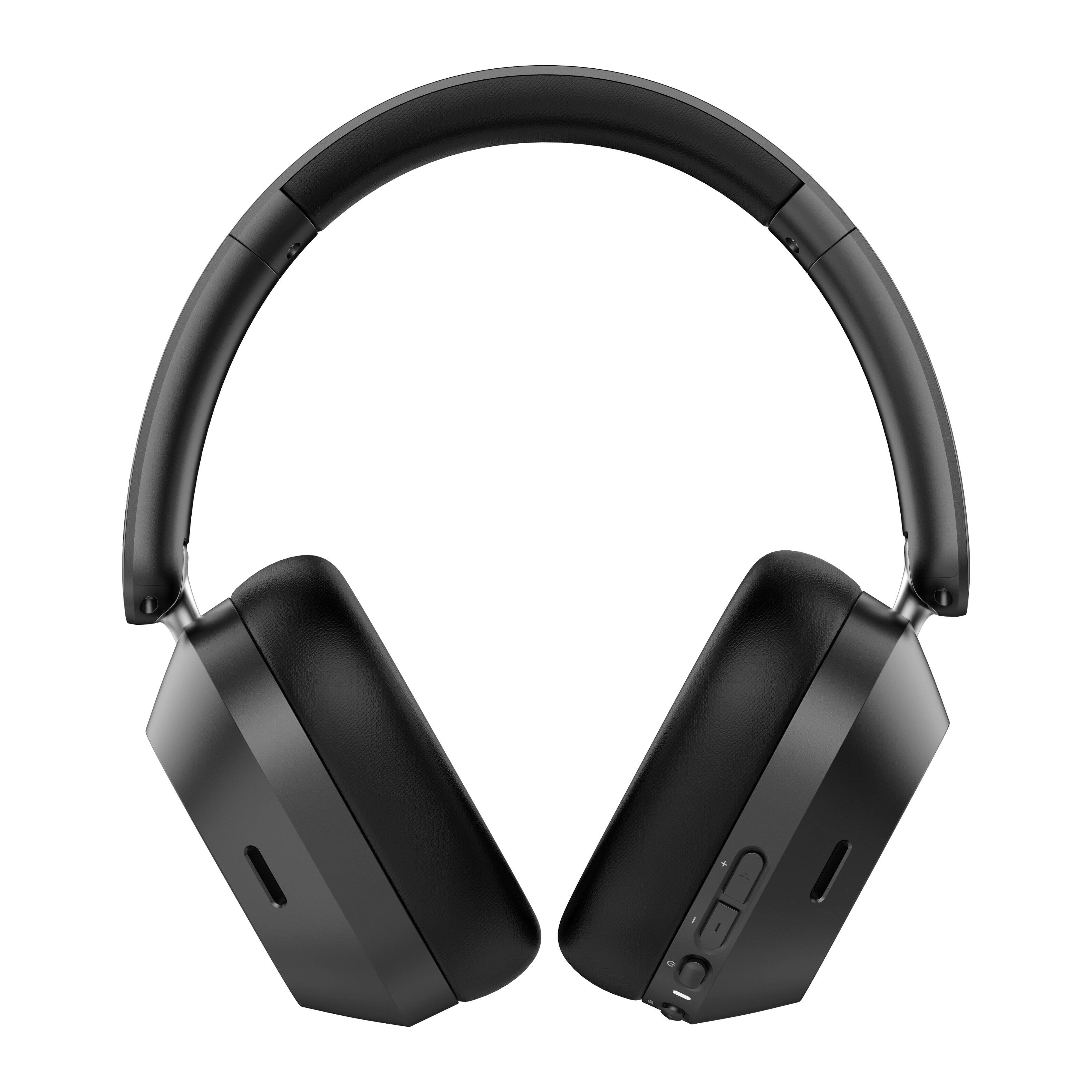 Left. MEE audio - Cinema 3D Noise Canceling Bluetooth Over-the-Ear Headphone with Charging Pad & Spatial Audio for Bluetooth Enabled TVs - Black.