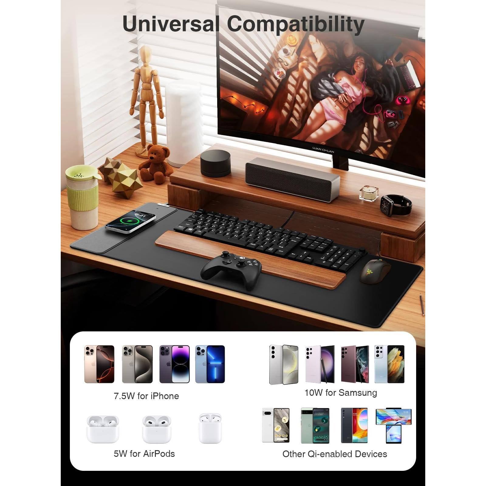 Universal Compatibility

7.5W for iPhone

10W for Samsung

5W for AirPods

Other Qi-enabled Devices