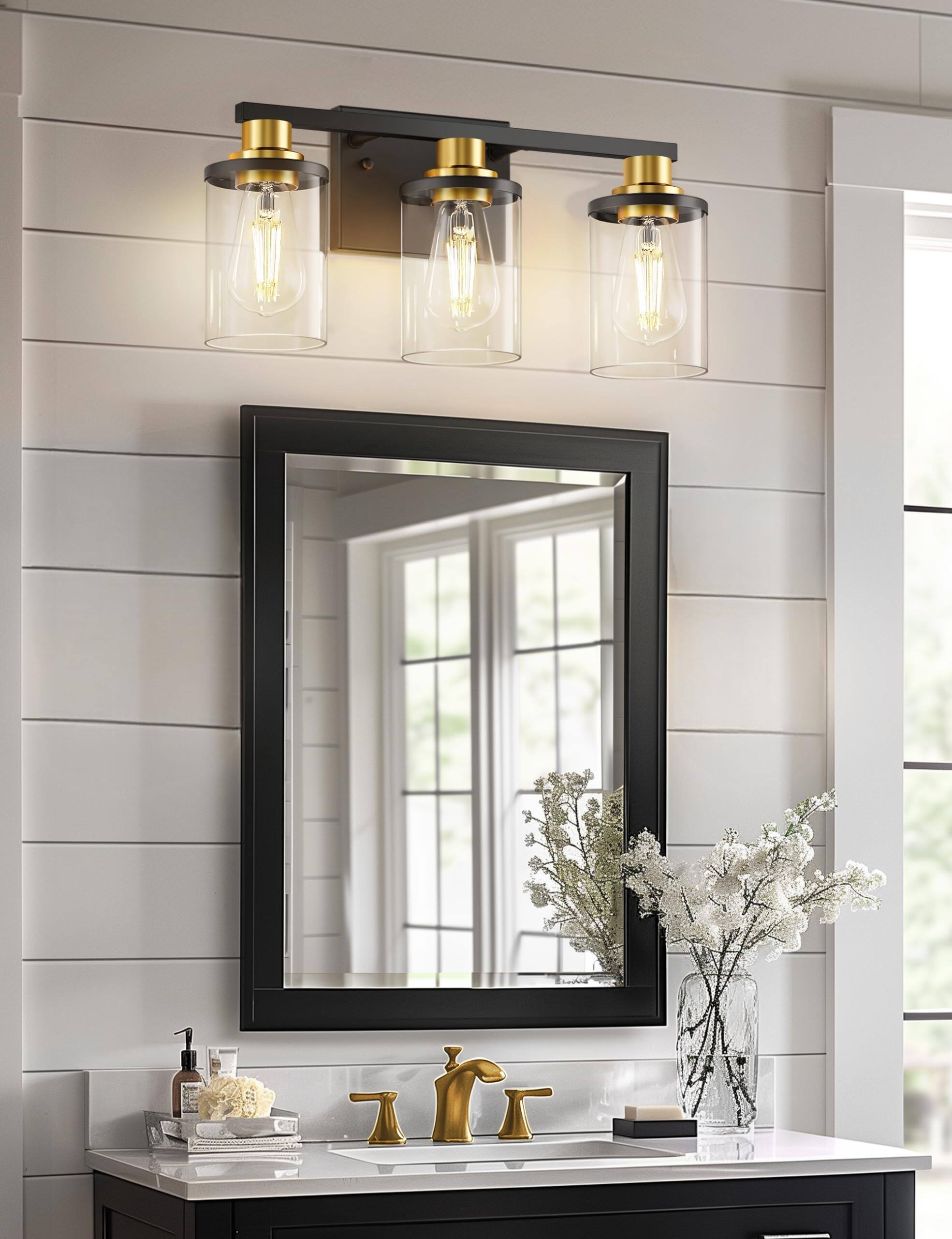 Left. Earthley Blooms - And Bathroom Light Fixtures Inch Modern Vanity Lights Over Mirror With Clear Glass Shade For Etl Listed - Gold 2-Light.