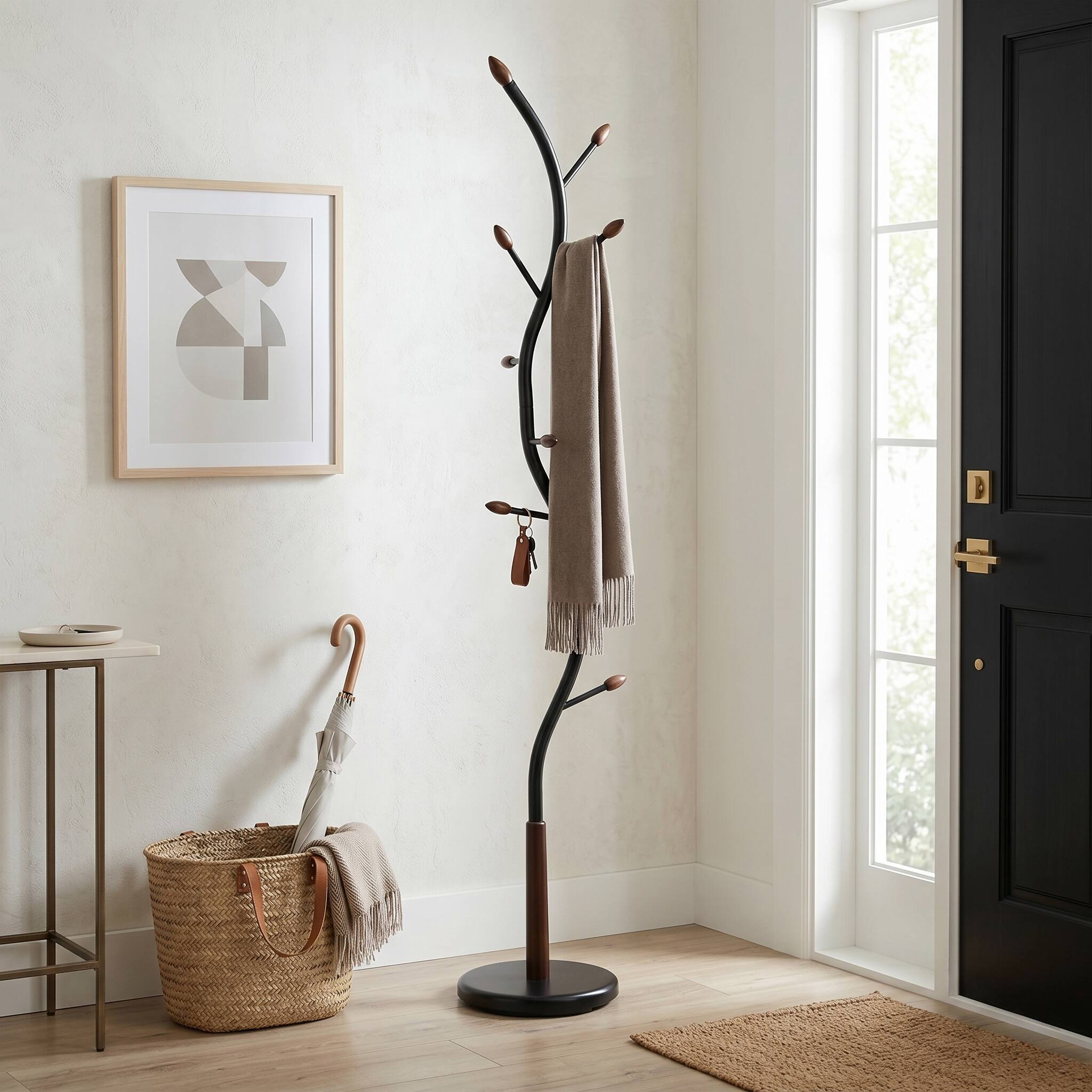Back. Z-Edge - Coat Rack, Metal Coat Tree Freestanding with 8 Hooks, Creative Design Tree Branch-look, Standing Coat Rack for Bedroom - Black.