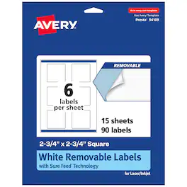 Avery - Removable Square Labels, 2.75" x 2.75", 90ct - White