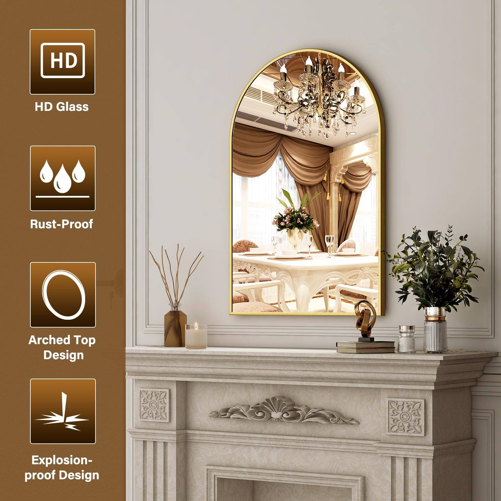 - HD Glass
- Rust-Proof
- Arched Top Design
- Explosion-proof Design
