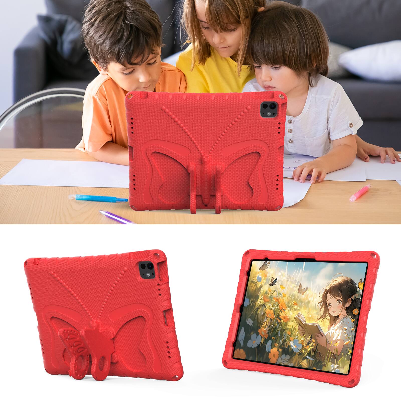 Alt View 2. Dteck - Kids Case for Apple iPad Air (M4) 13" 2026 and 12.9-inch iPad Pro 2018/2020/2021/2022,Shockproof EVA Stand Cover+Strap - Red.