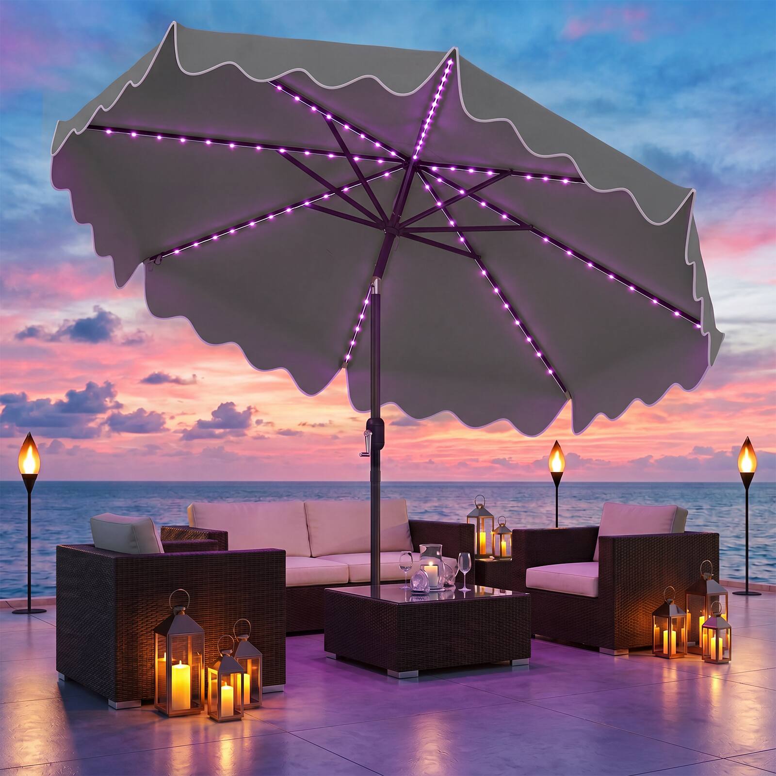 Alt View 4. Costway - Costway 10FT Solar Outdoor Market Table Umbrella with 112 Color-Changing Flowing LED Lights - Gray.