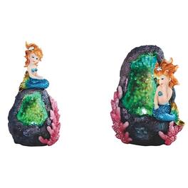 FC Design - 2-PC Mermaid with LED Faux Faux Crystal Cave Rock Geode 3"-5"H Figurine Statue Office Desk Tabletop Home Decor - Multi-Color