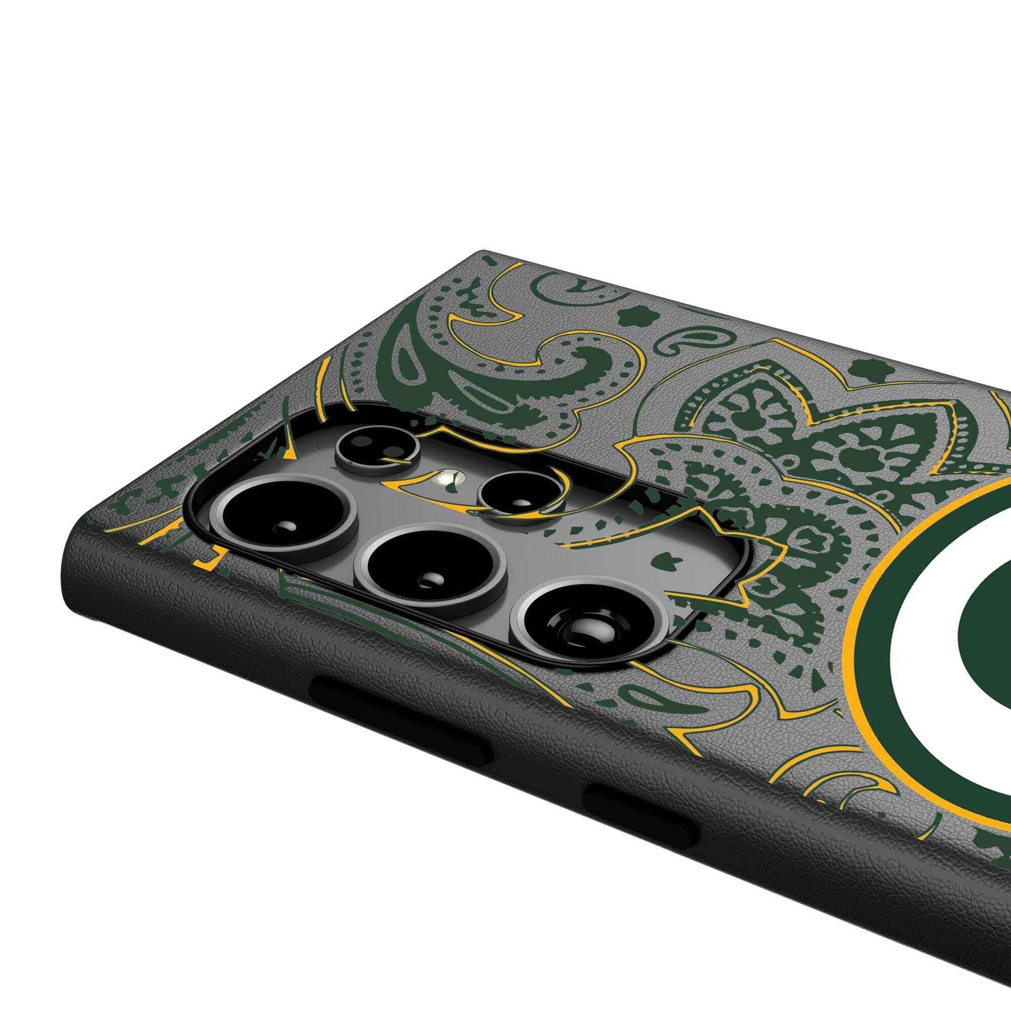 Alt View 3. Keyscaper - Green Bay Packers Paisley Galaxy Magnetic Bump Case - S25 Ultra - Black.