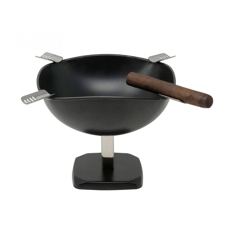 Angle. Prestige - Smokin Ash' Raised Quadrangle Cigar Ashtray (Black Matte) - Powder Coat Matte Black.