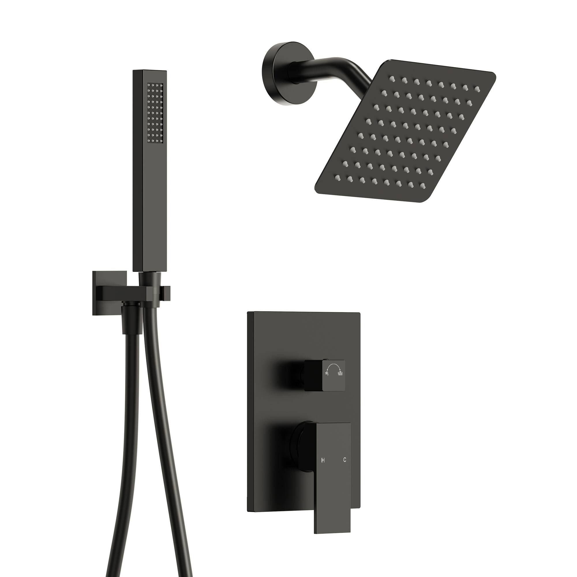 GRANDJOY - 10" Rain Shower System with Handheld Shower Head and Single Handle Mixer Valve - Matte Black