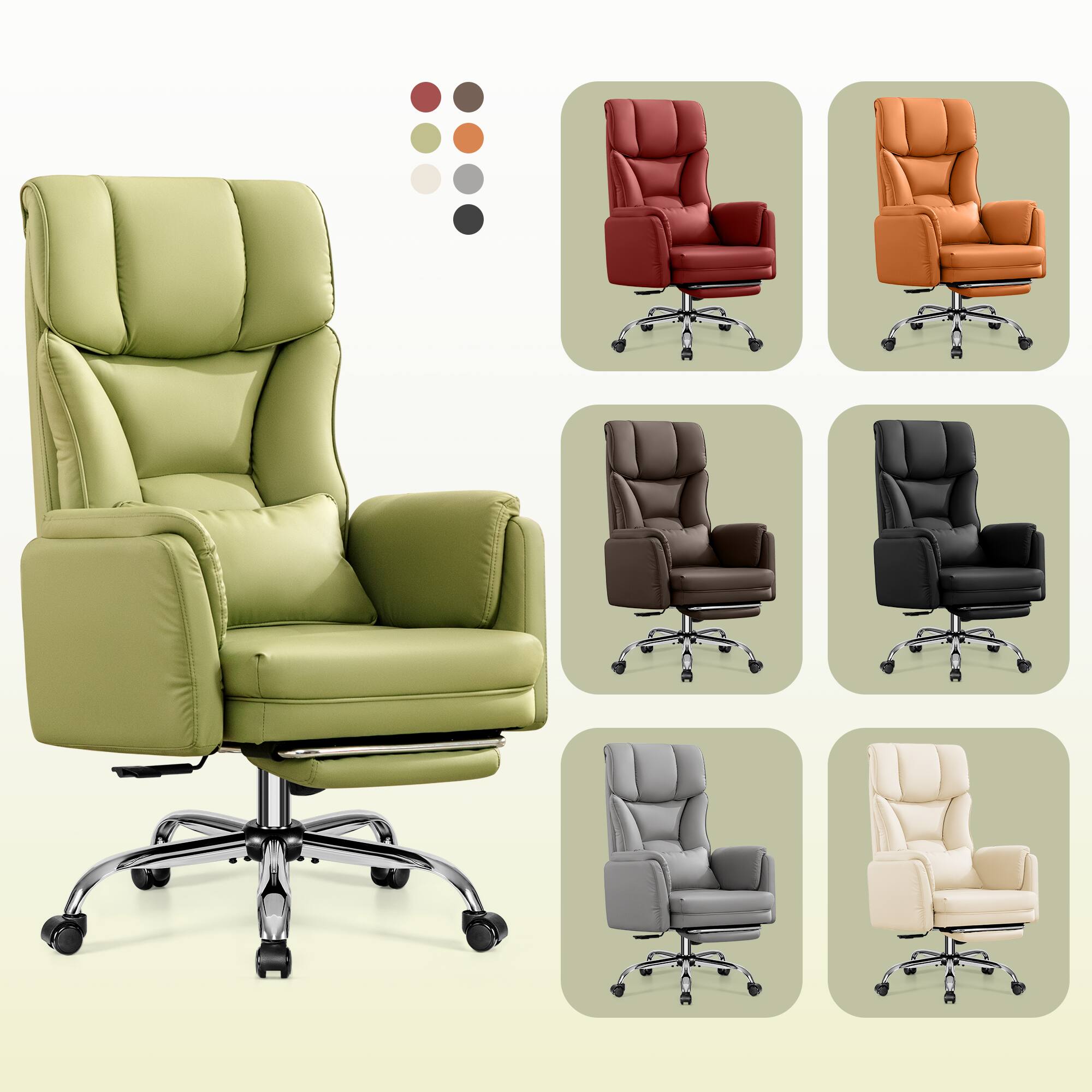 Alt View 6. KERDOM - Ergonomic Big Office Leather Chair with Expandable Arms, Reclining Cross Legged Chair with Footrest Wide Seat for Gaming - Green.