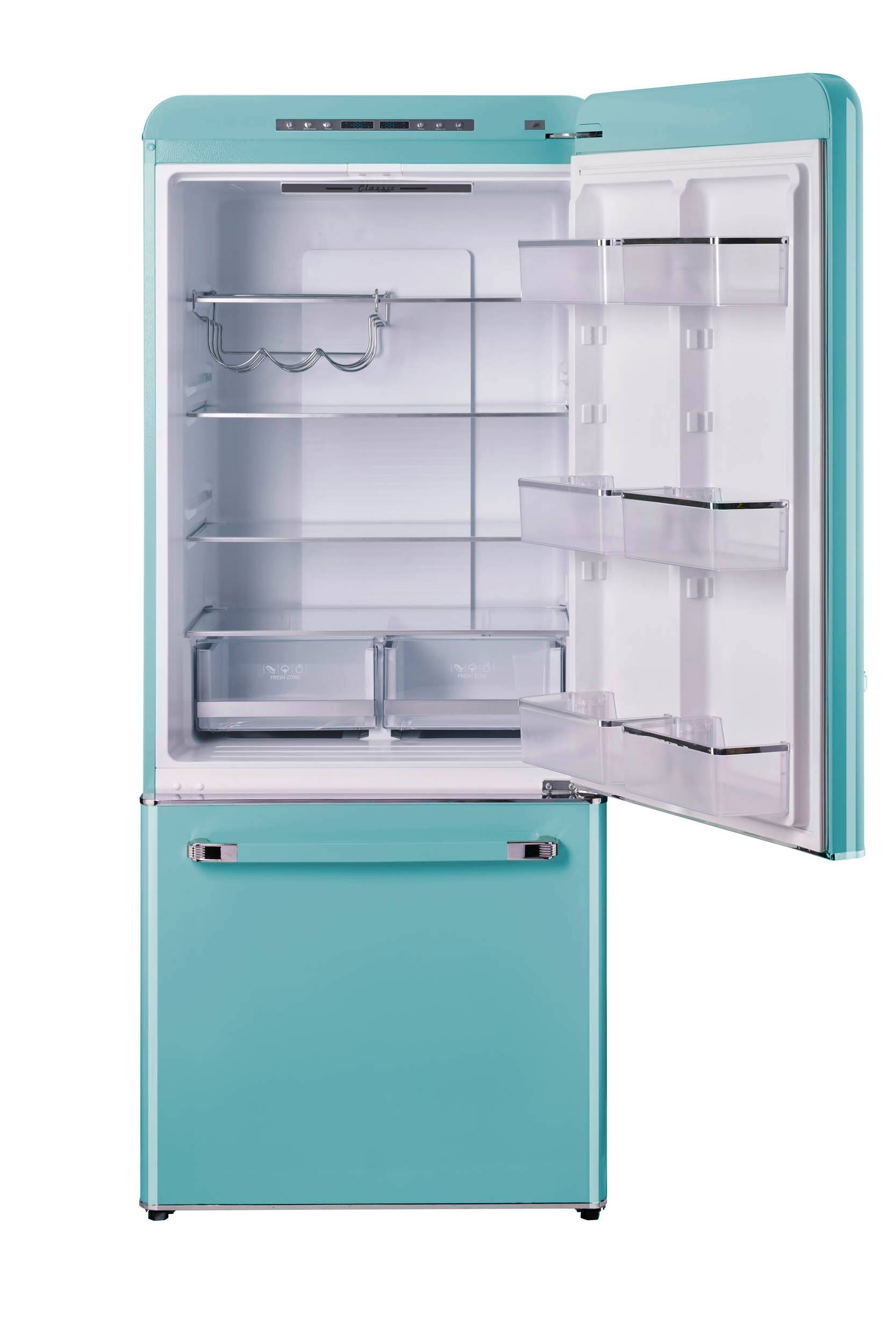 Alt View 1. Unique Appliances - Classic Retro 30 in 17.7 cu. ft. Frost Free Retro Bottom Freezer Refrigerator - Ocean Mist Turquoise.