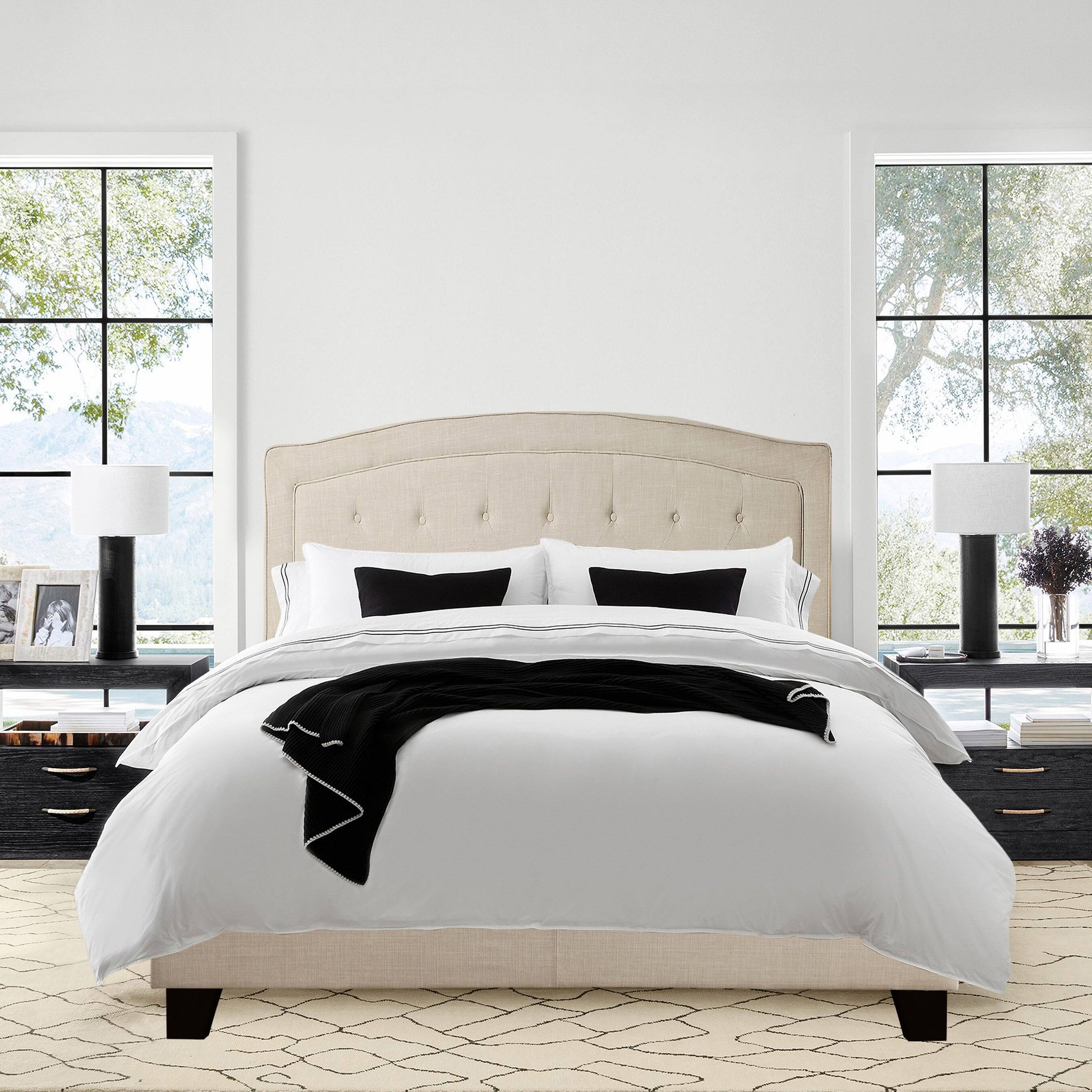 Alt View 7. Boyel Living - Curved Button Tufted Upholstered Bed with Solid Wood Frame - Beige.