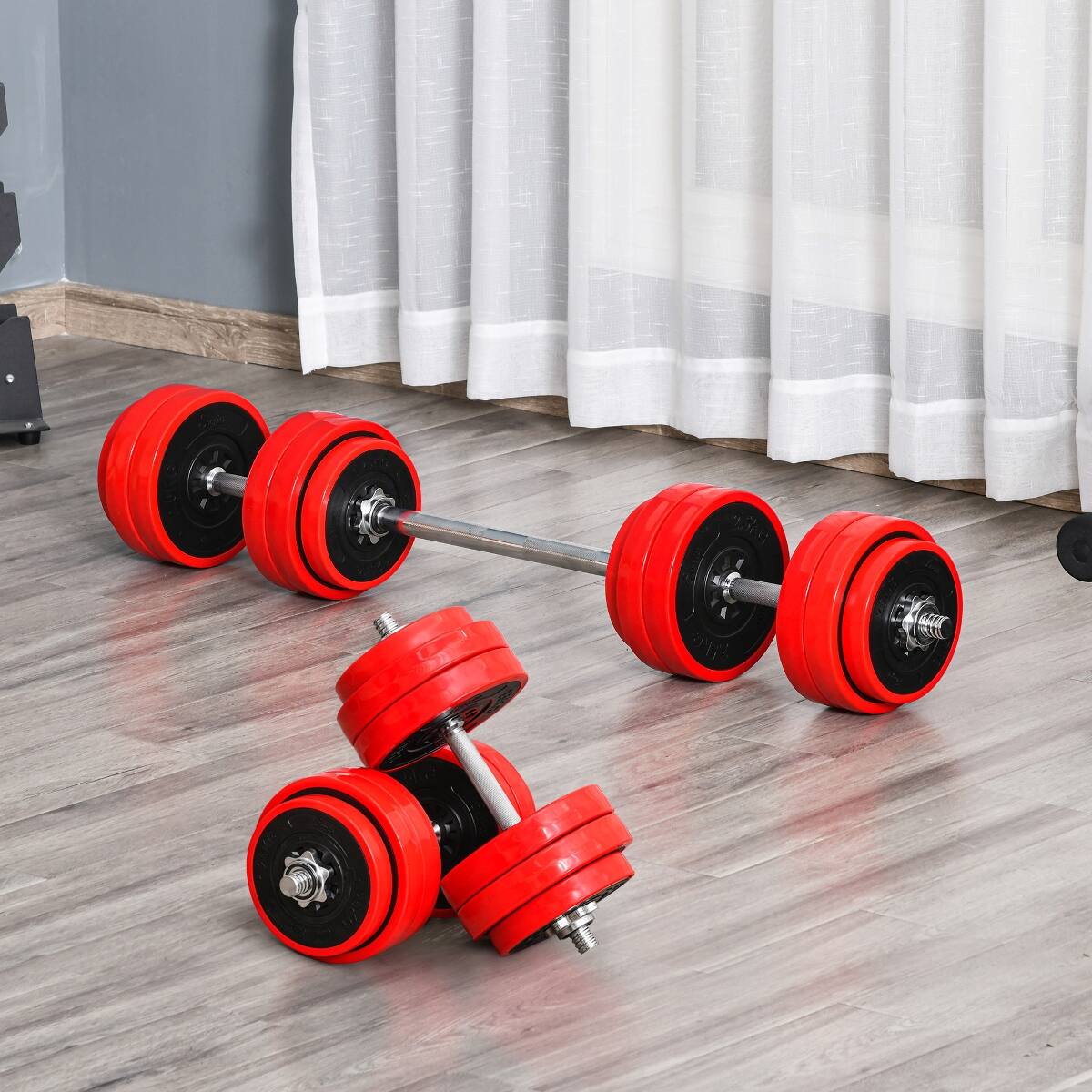 Alt View 7. Loheer - Loheer Adjustable Dumbbell Set 66 lb Convertible to Barbell Weight Set for Home Gym Training - Red.