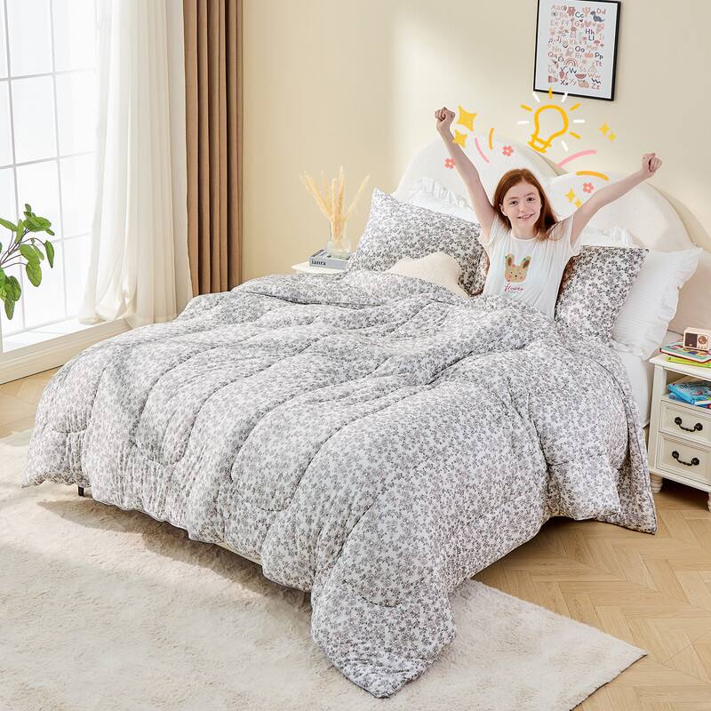 Angle. Bestier - Queen Comforter Set for Kids and Teens – 3 Pcs All-Season Bedding with Skin-Friendly Lightweight Quilt & 2 Pillowcases - White.