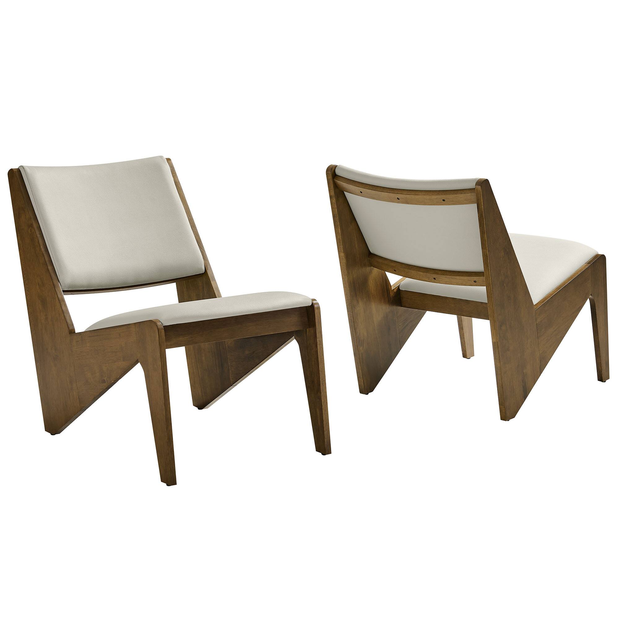 Angle. Modway - Rylina Vegan Leather Accent Chairs Set of 2 by Modway - Weathered Oak Stone.