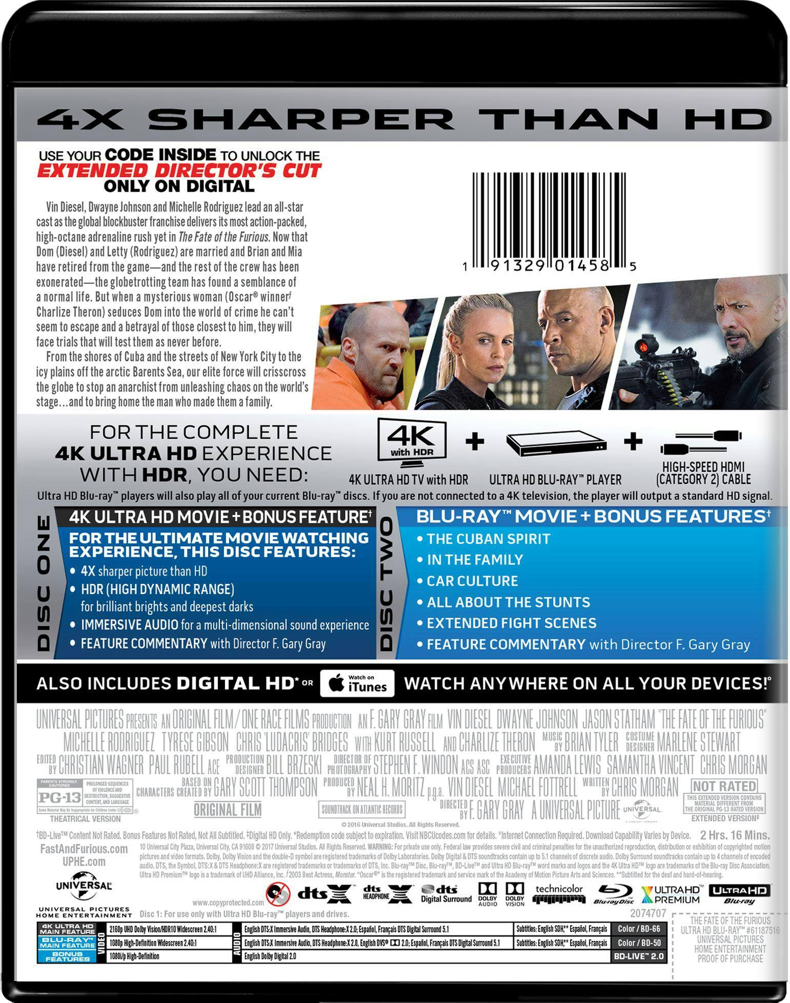 Back. The Fate of the Furious   - 4K Blu-Ray.