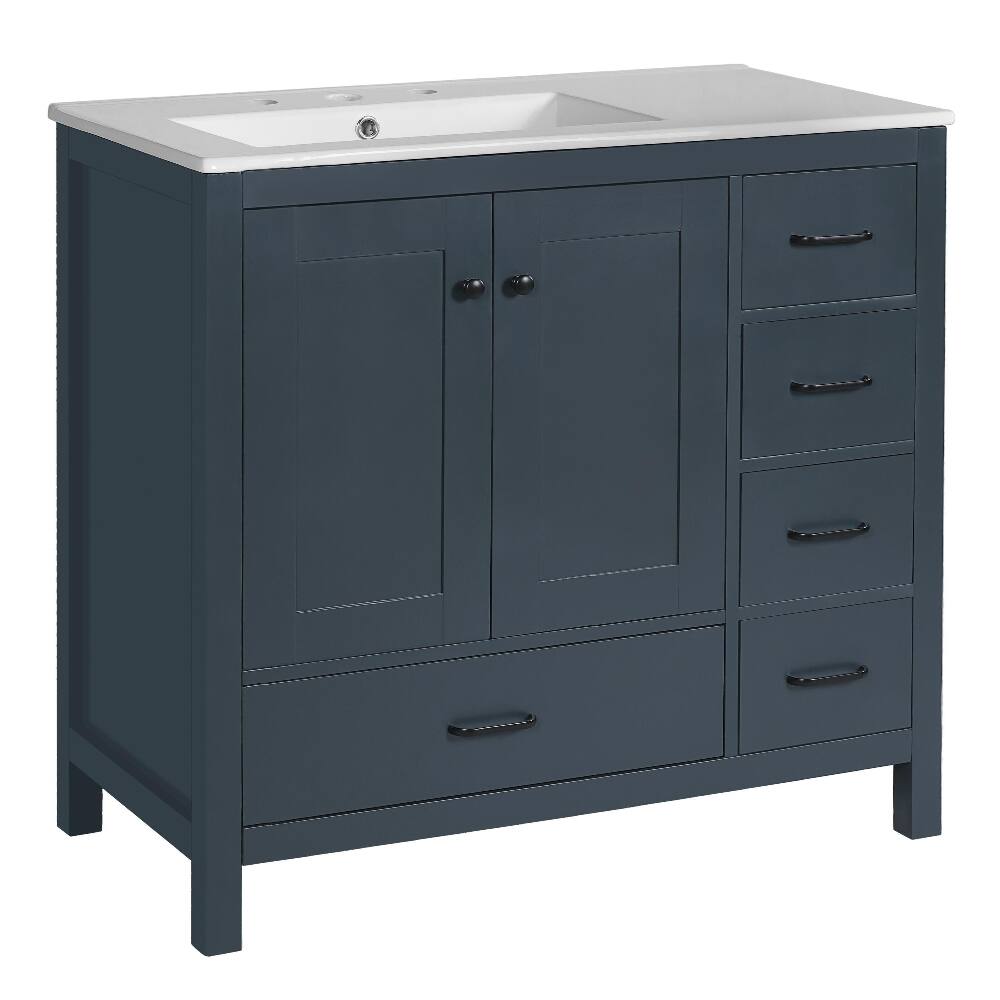 Alt View 9. Loheer - Loheer 36 inch Blue Bathroom Vanity with Ceramic Sink Combo, Solid Wood Frame - Blue.