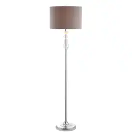 Jonathan Y - Layla 59.5" Crystal / Metal LED Floor Lamp, With Gray Shade - Clear/Chrome