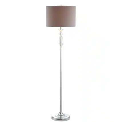 Front. Jonathan Y - Layla 59.5" Crystal / Metal LED Floor Lamp, Clear/Chrome With Gray Shade - Clear/Chrome.