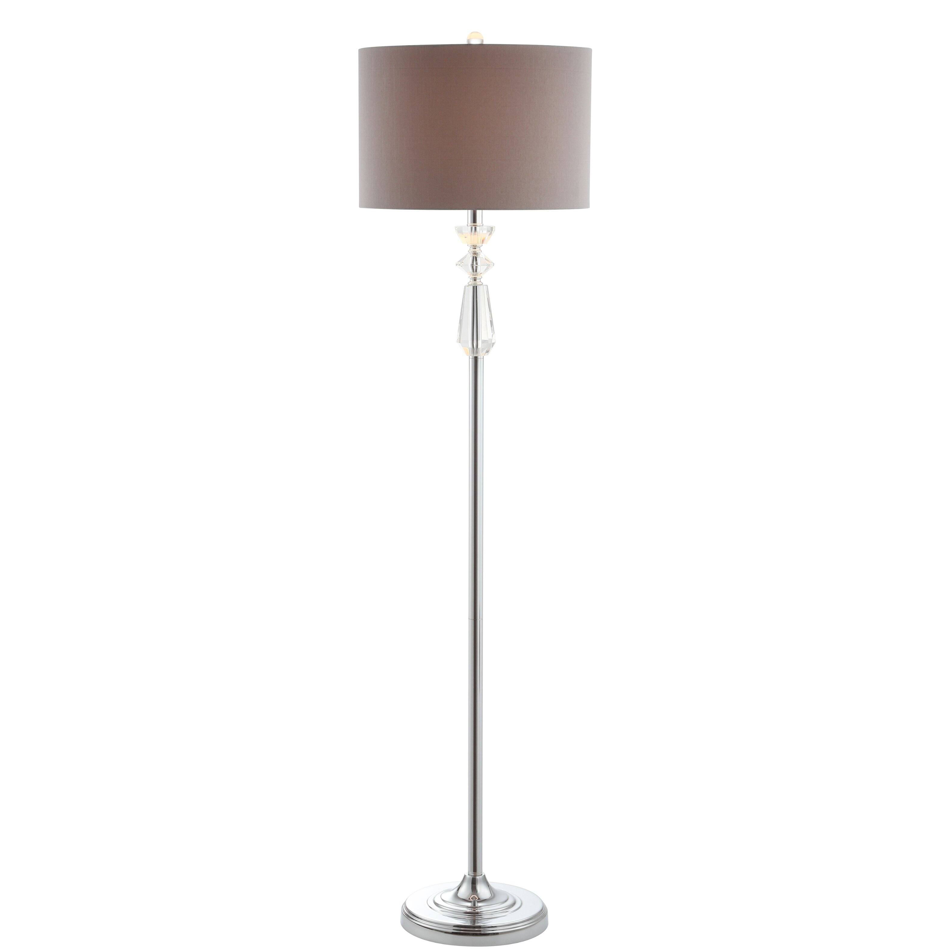 Front. Jonathan Y - Layla 59.5" Crystal / Metal LED Floor Lamp, Clear/Chrome With Gray Shade - Clear/Chrome.
