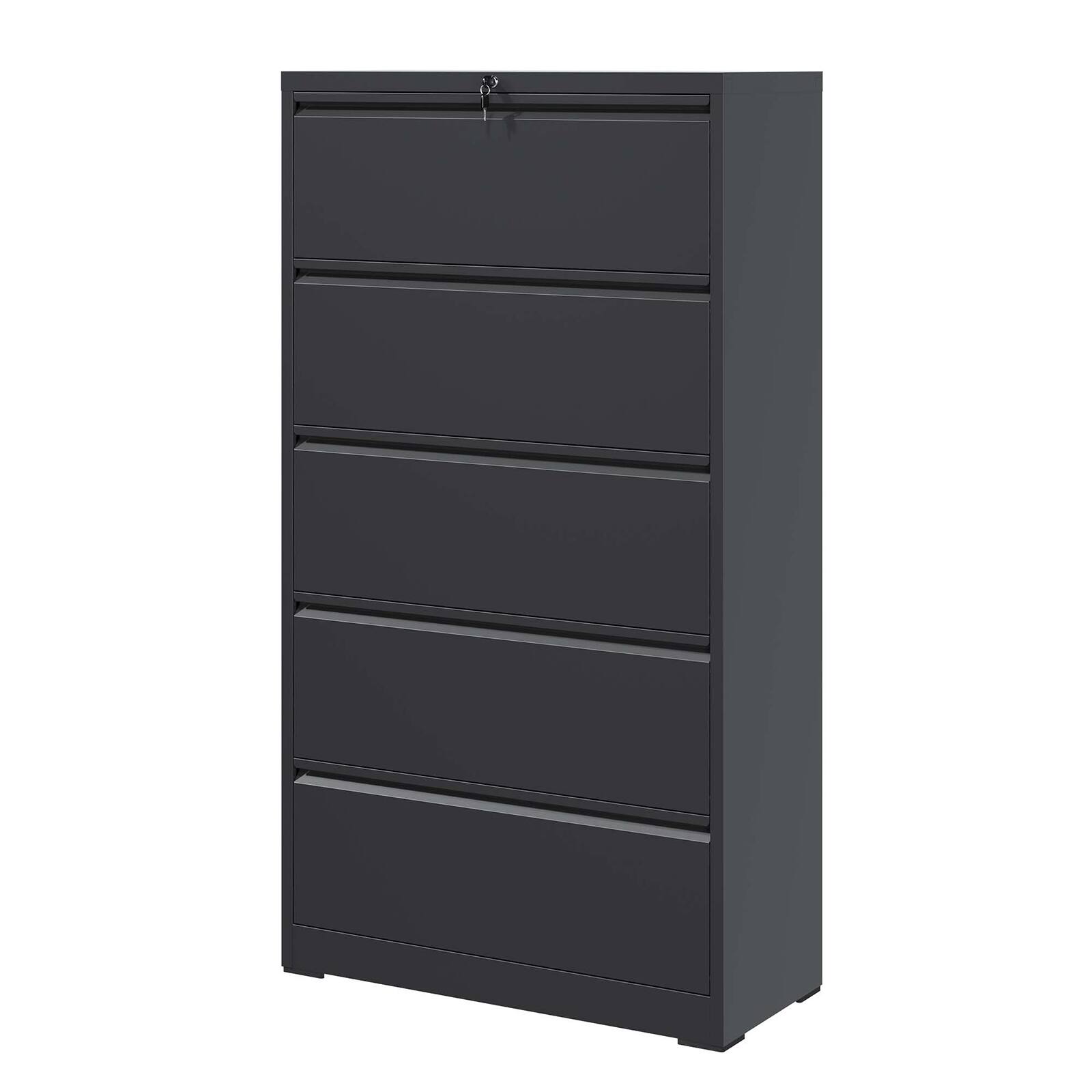 Alt View 8. Chateau Abodes - 5 Drawer Lateral File Cabinet with Lock, Metal Vertical Filing Storage for Legal/Letter/A4/F4 Size - Black.