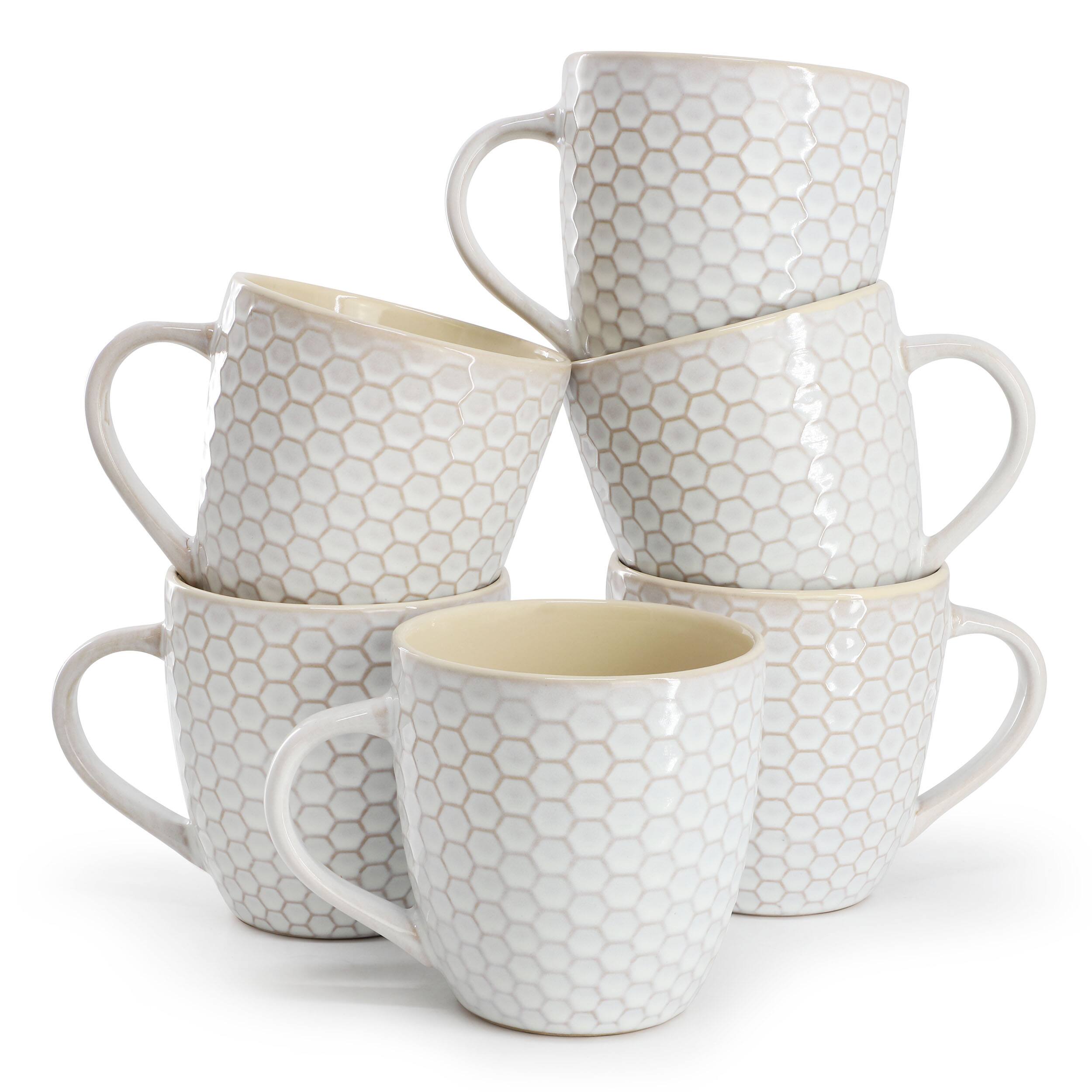 Front. Elama - Elama Honeycomb 6 Piece 15 Ounce Mug Set in White - White.