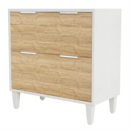 Front. HTUTWOO - Wood Storage Cabinet - File Cabinet with Drawer, Adjustable Stainless Steel Rods for Legal, Particle Board & Steel - Walnut+White.