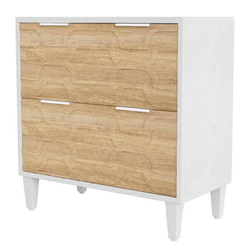 Front. HTUTWOO - Wood Storage Cabinet - File Cabinet with Drawer, Adjustable Stainless Steel Rods for Legal, Particle Board & Steel - Walnut+White.