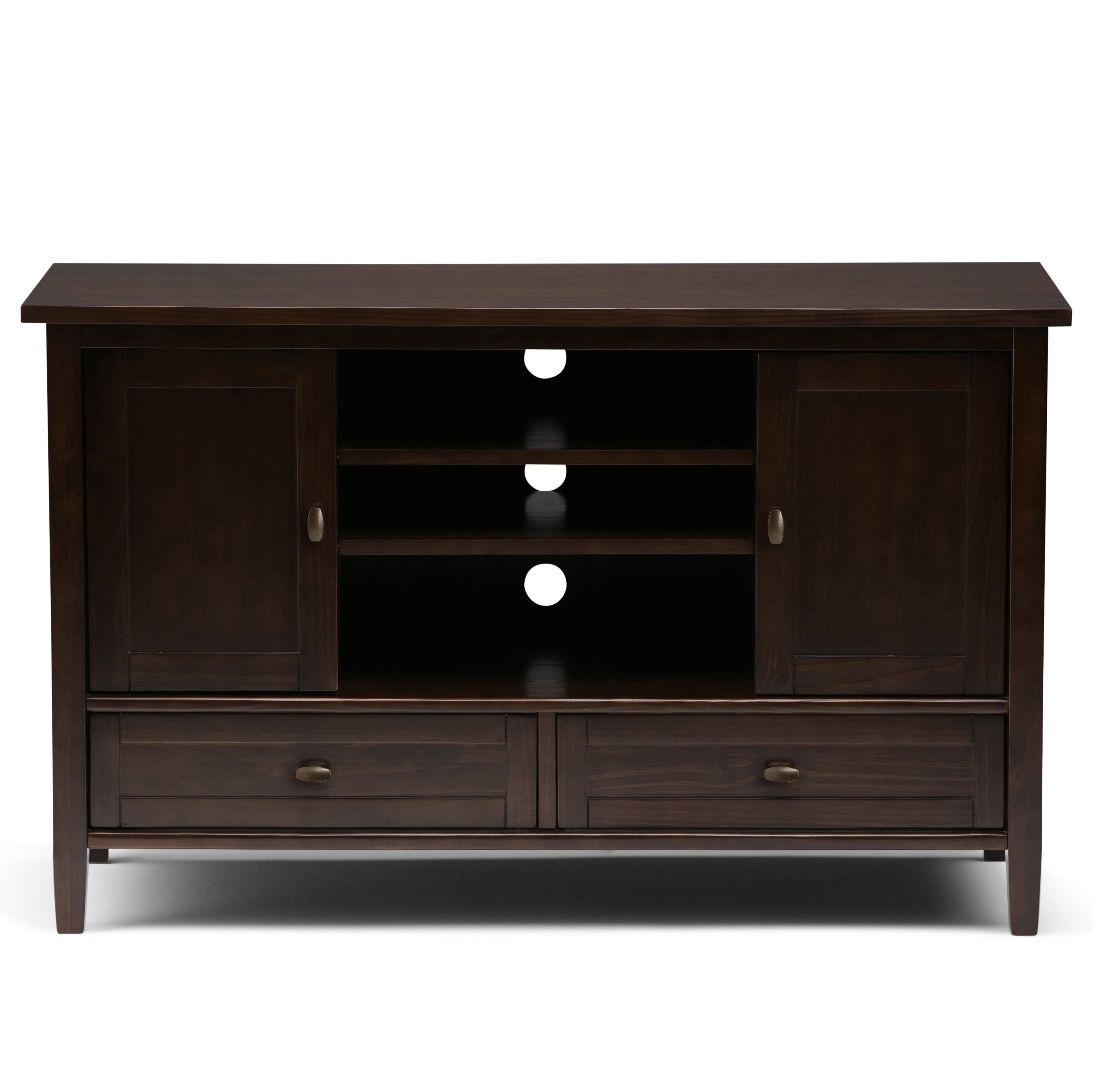 Left. Simpli Home - Warm Shaker 47 inch TV Stand with 26 inch Bookcases (Set of 3) - Tobacco Brown.