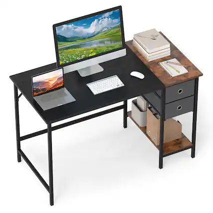 Front. Gymax - Gymax 48'' Computer Desk w/ 2 Fabric Drawers Open Storage Shelf for Working Gaming - Black.