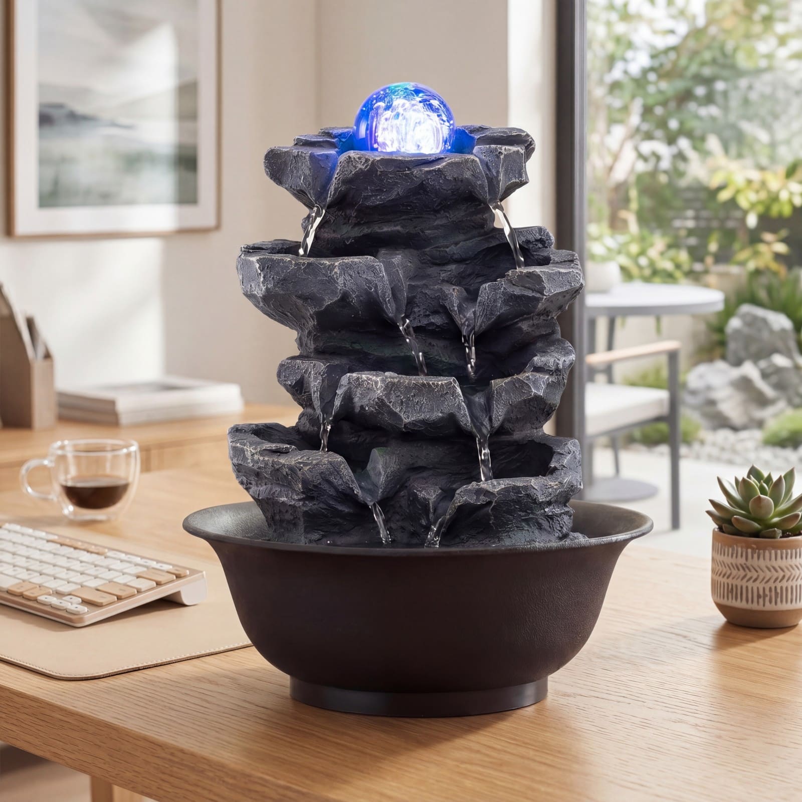 Costway - Tabletop Water Fountain with Rolling Crystal Ball, Color-Changing LED Light, Pump - Black price history on PriceWatchPro