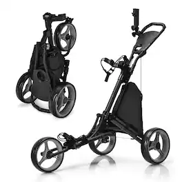 Gymax - 3-Wheel Foldable Golf Push Pull Cart Trolley w/ Adjustable Handle Grey - Gray