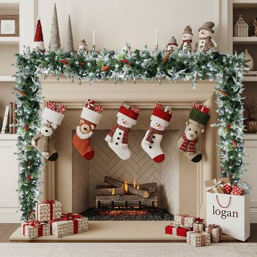 Alt View 10. Winado - 2PCS Pre-lit Snow Flocked Indoor / Outdoor 9 FT Christmas Garland, Lighted Artificial for Holiday Decoration - Snowy Green.