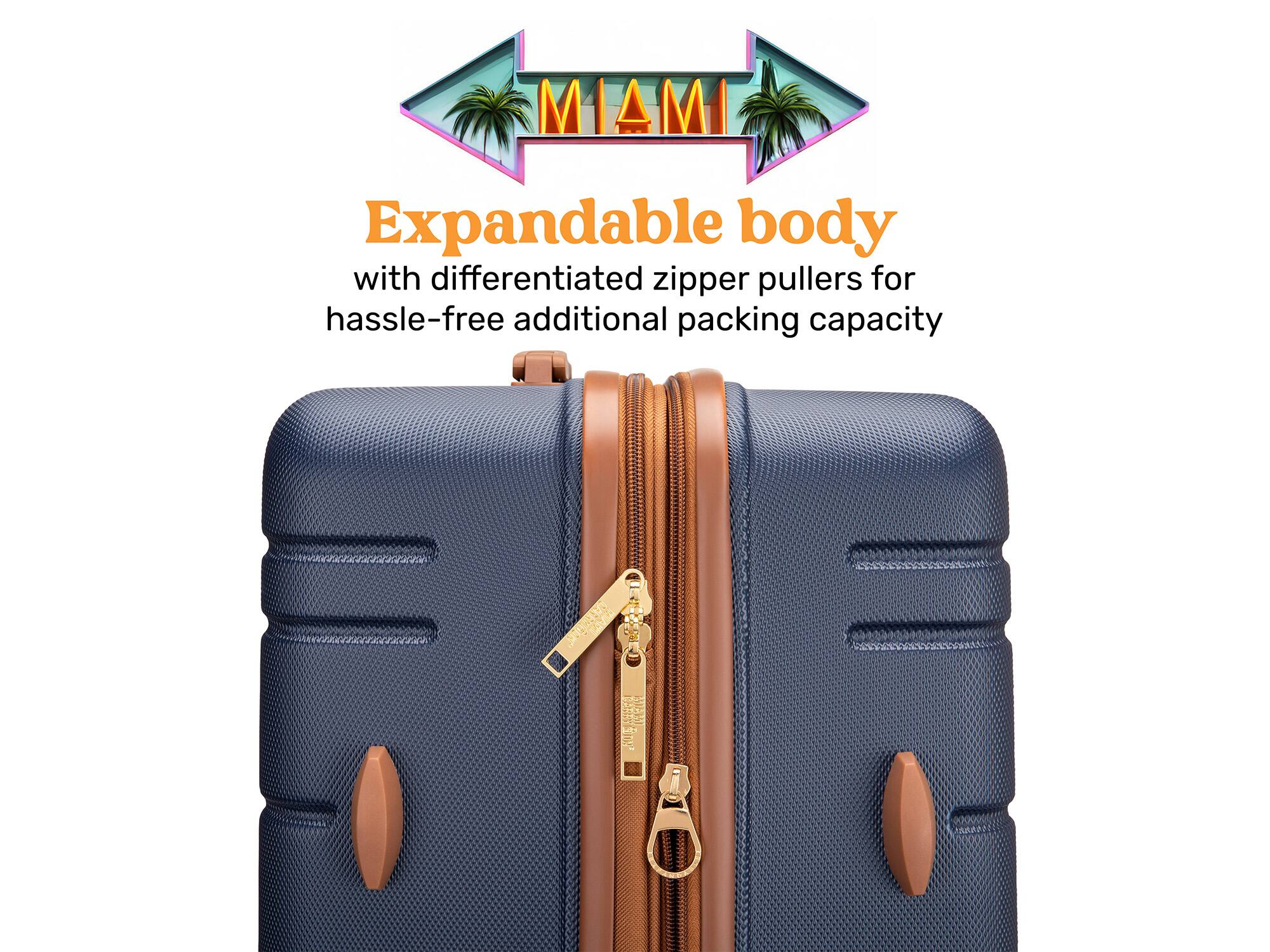 MIAMI
Expandable body
with differentiated zipper pullers for hassle-free additional packing capacity