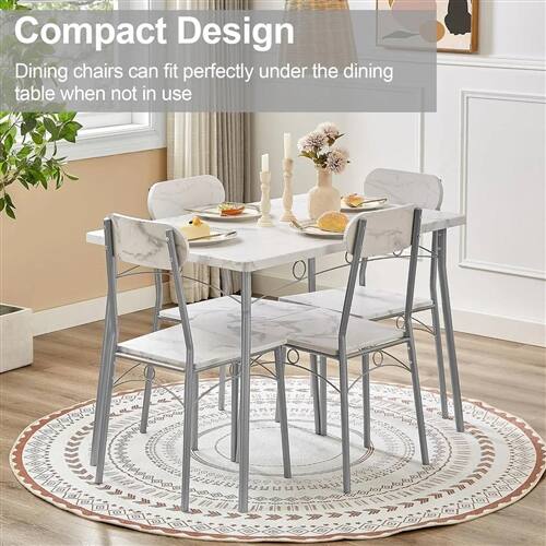 Compact Design  
Dining chairs can fit perfectly under the dining table when not in use